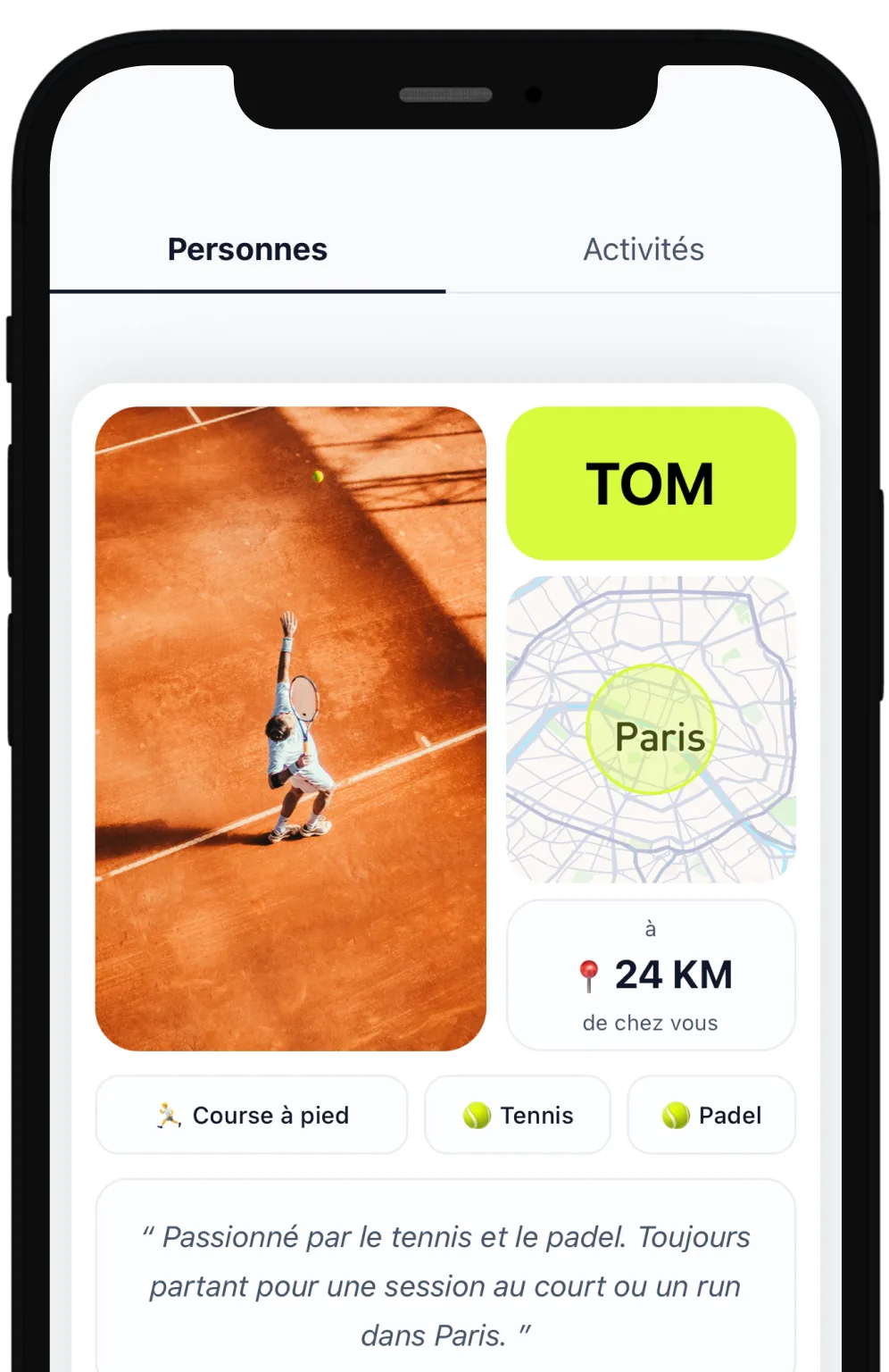 Écran principal de l'application Athlnet