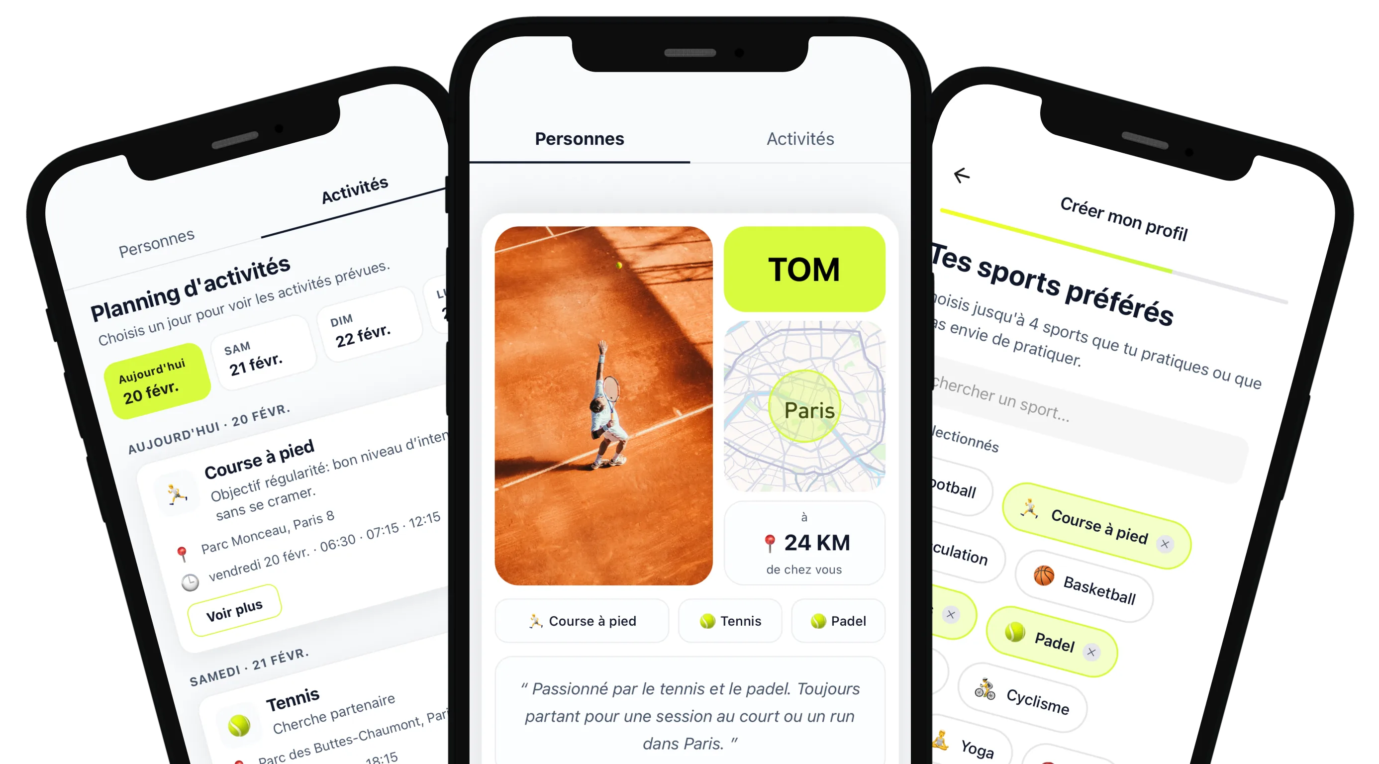 Écrans de l'application Athlnet